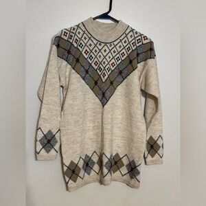 VTG Dana Scott Argyle Knit Sweater Women’s Medium Oatmeal Berry Slate